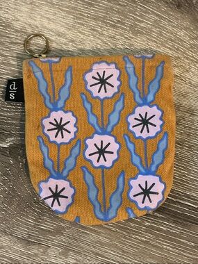 Danica Studio Floral Coin Pouch Wallet in Mustard with Lavender Flowers 4.5x5